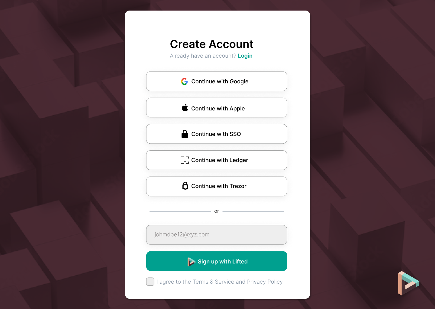 social login mockup